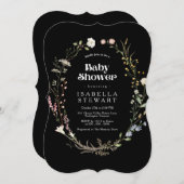 Matig Zwart Wildflower Elegant Baby shower Kaart (Voorkant / Achterkant)