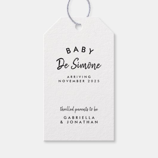 Matig zwart-wit aankondiging van zwangerschap cadeaulabel (Voorkant)