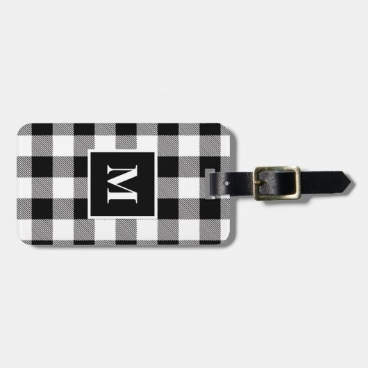 Matig zwart-wit buffelmonogram bagagelabel (Voorkant horizontaal)