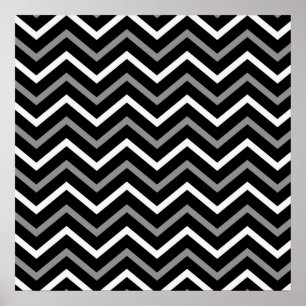 Matig zwart wit en grijs Chevron Pattern Zigzag Poster