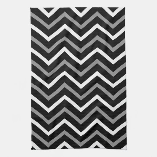 Matig zwart wit en grijs Chevron Pattern Zigzag Theedoek (Verticaal)
