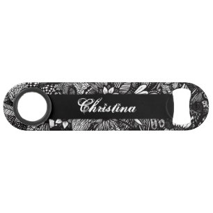 Matig zwart wit, Floral Collage Monogram Speed Flessenopener