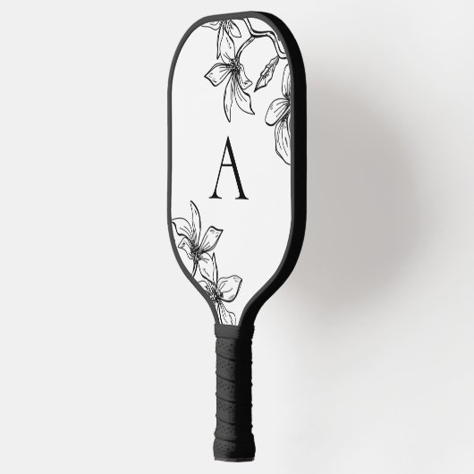 Matig zwart-wit Floral Monogram Pickleball Paddle (Links)