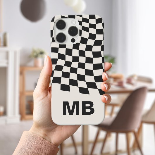 Matig zwart-wit gecheckt patroonmonogram Case-Mate iPhone case