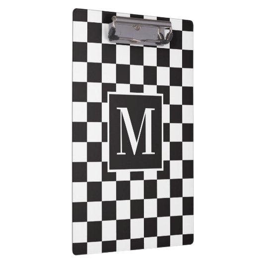 Matig zwart-wit gecheckt patroonmonogram klembord (Rechts)