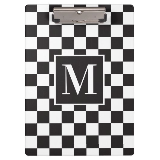 Matig zwart-wit gecheckt patroonmonogram klembord (Voorkant)