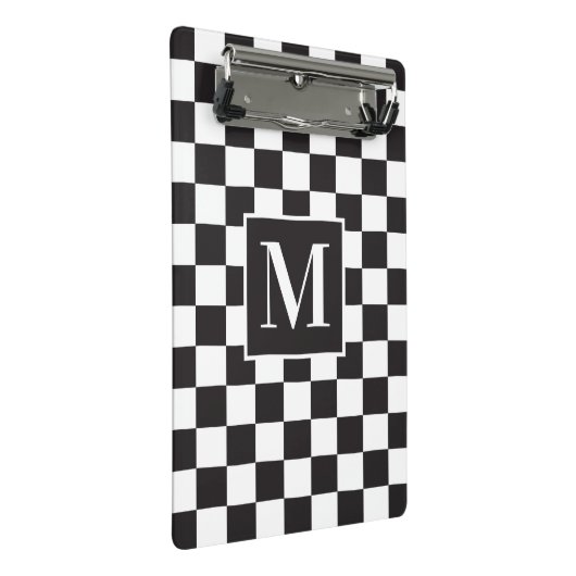 Matig zwart-wit gecheckt patroonmonogram mini klembord (Schuin)