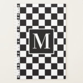 Matig zwart-wit gecheckt patroonmonogram planner (Voorkant)