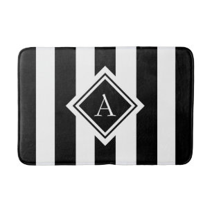 Matig zwart-wit gestreept monogram badmat