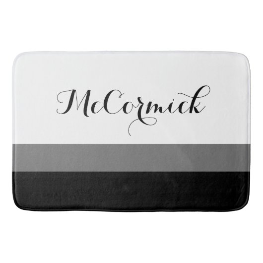 Matig zwart wit grijs gestreept monogram script badmat (Voorkant)