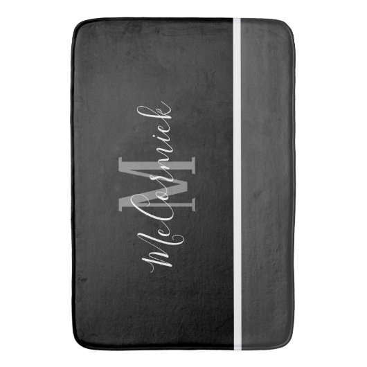 Matig zwart-wit grijs striptekening monogram badmat (Voorkant Verticaal)