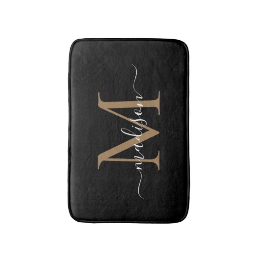Matig zwart-wit monogram script legant badmat (Voorkant Verticaal)
