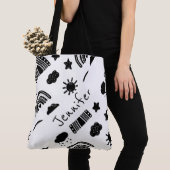 Matig zwart-wit regenboogtony naam monogram draagtas (Dichtbij)