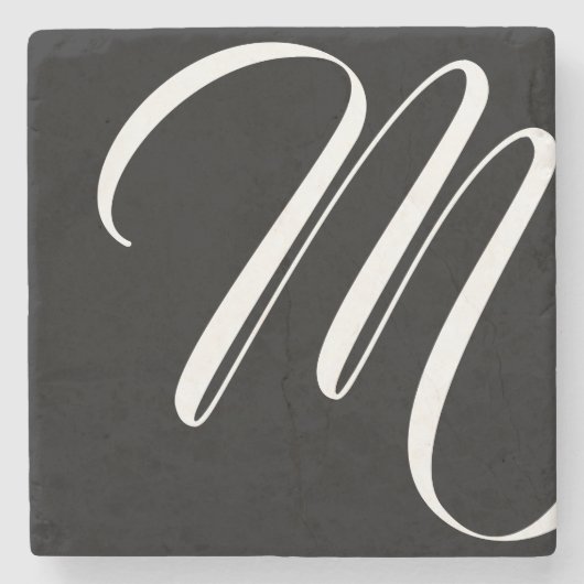 Matig zwart-wit Script-monogram Stenen Onderzetter (Voorkant)