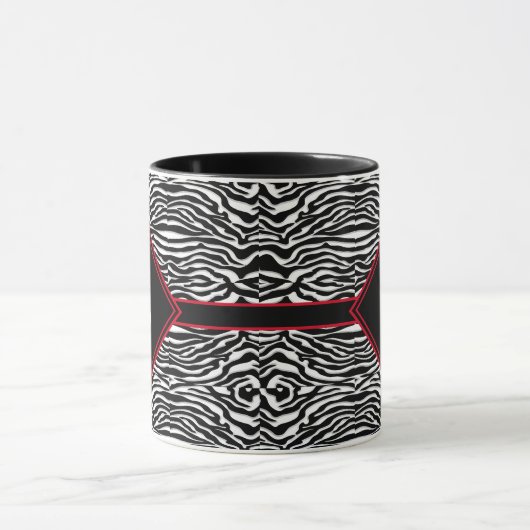 Matig zwart wit Stripe Patroonmonogram Mok (Midden)