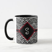 Matig zwart wit Stripe Patroonmonogram Mok (Links)
