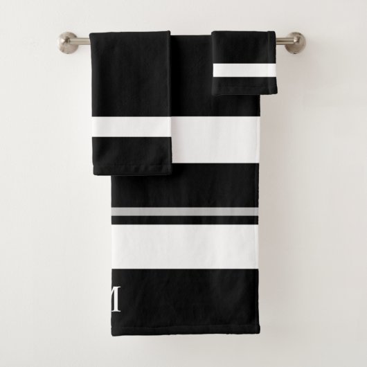 Matig zwart wit stripper monogram bad handdoek (Insitu)