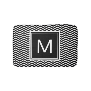 Matig zwarte en witte Chevrons met monogram Badmat
