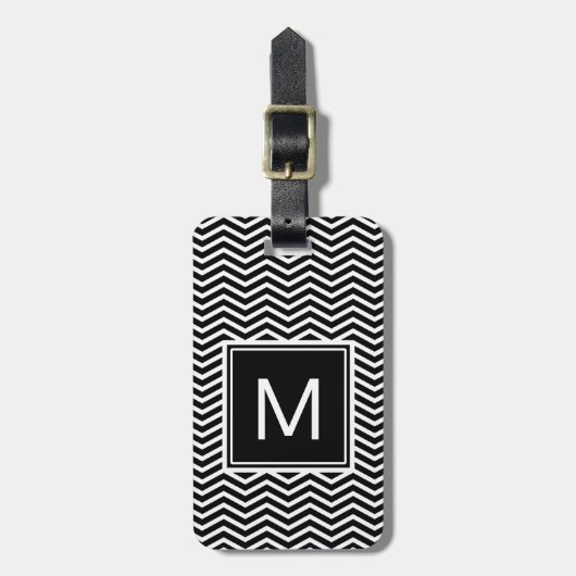 Matig zwarte en witte Chevrons met monogram Bagagelabel (Voorkant verticaal)