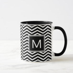 Matig zwarte en witte Chevrons met monogram Mok