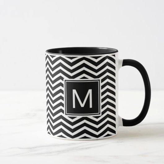 Matig zwarte en witte Chevrons met monogram Mok (Rechts)