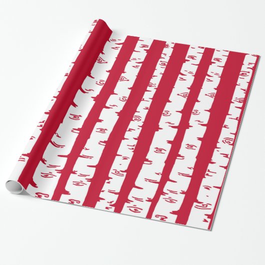 Matige Birch Trees Gift Wrap/Rood Cadeaupapier (Uitgerold)
