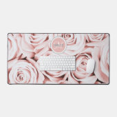 Matige blauwe roze florale monogram naam bureaumat (Keyboard & Muis)