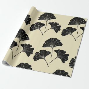 Matige elegante zwarte en beige inkgobladeren cadeaupapier