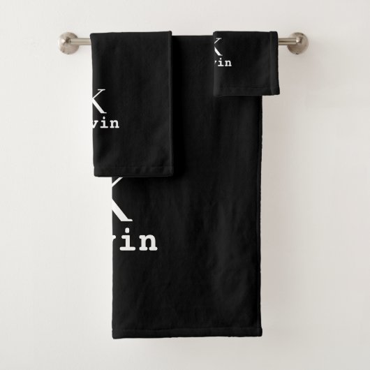 Matige elegante zwarte en witte monogram bad handdoek (Insitu)