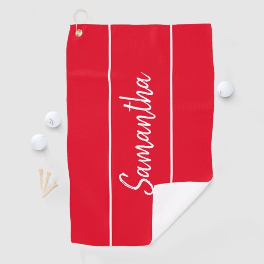 Matige Red White Script Monogram Womens Golfhanddoek (Insitu)