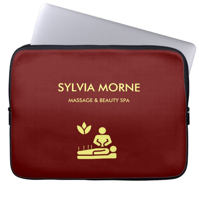 Matige spa gele silhouette maroon laptop sleeve (Voorkant)