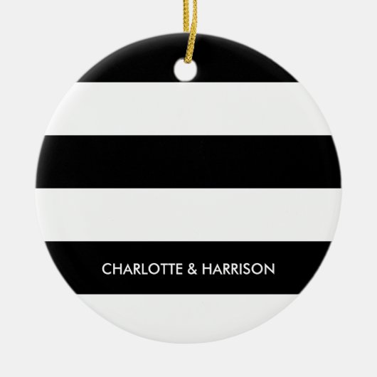 Matige strepen monogram zwart-wit keramisch ornament (Voorkant)