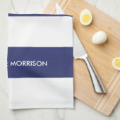 Matige strepen: naam monogram blauw wit theedoek (Quarter Fold)