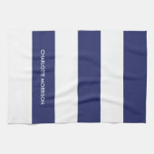 Matige strepen: naam monogram blauw wit theedoek (Horizontaal)