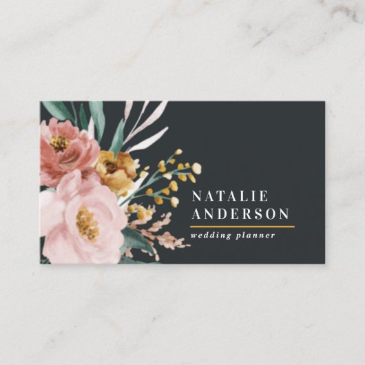 Matige waterverf floraal en blaaselegant visitekaartje (Voorkant)