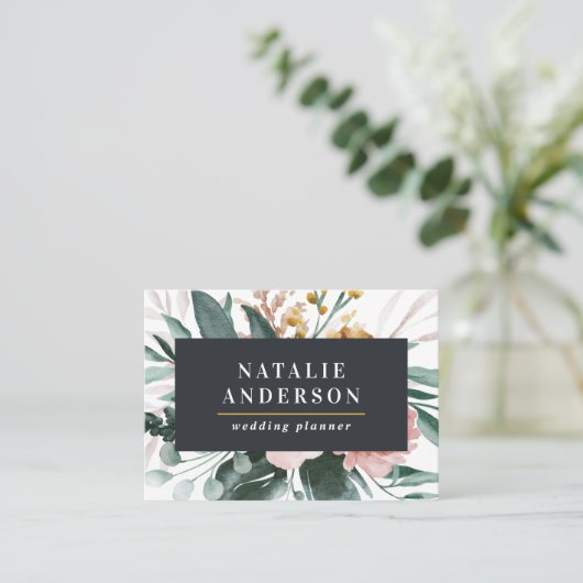 Matige waterverf floraal en blaaselegant visitekaartje (Staand voorkant)