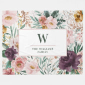 Matige waterverf florale elegant monogram roze fleece deken (Voorkant (Horizontaal))