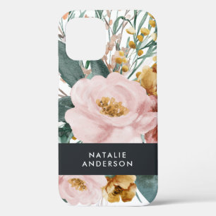 Matige waterverf floreel en bladervogel iPhone 12 pro hoesje