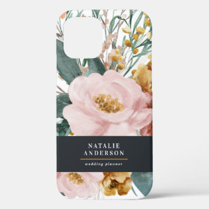 Matige waterverf floreel en bladervogel iPhone 12 pro hoesje
