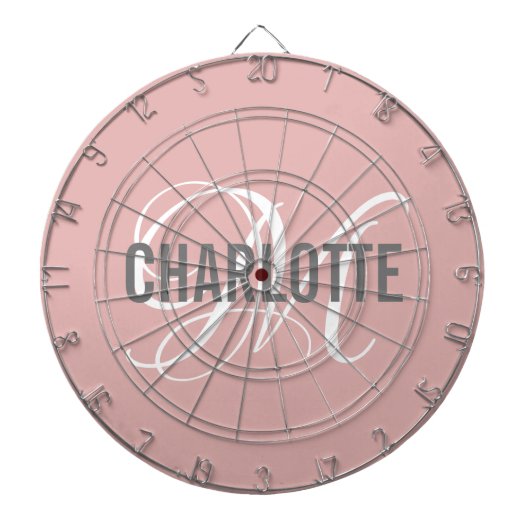 Matige zwarte roze monogram dartbord (Voorkant)