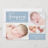 Matin Blue Photo Collage Baby Birth Aankondiging (Voorkant)