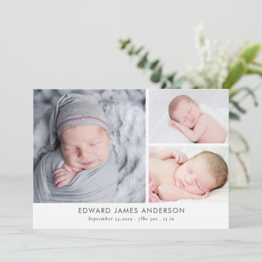 Matin Newborn Photo Collage Birth Aankondiging (Staand voorkant)