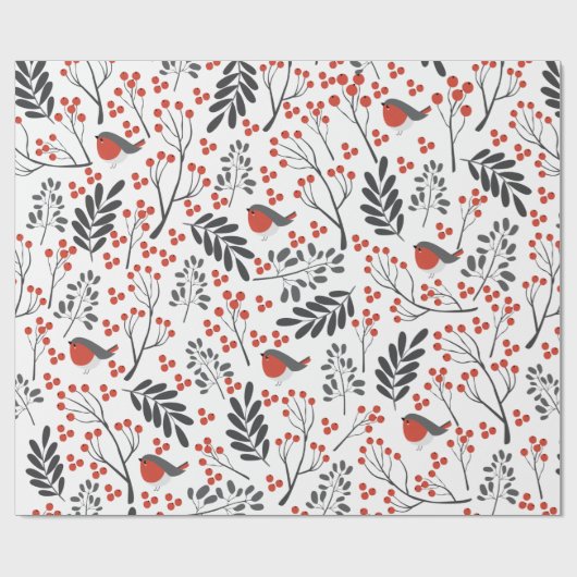 Matin Red Berry Kerstmis Rood Gray Cadeaupapier (Vlak)
