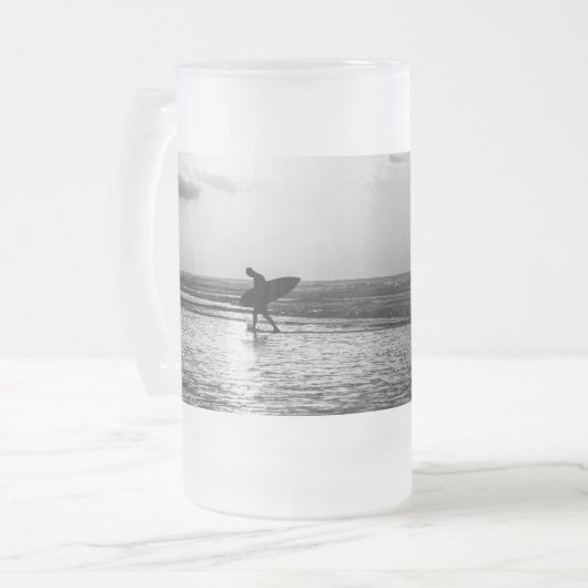 Matin Surfer Grayscale Verre Frosted Beer Mug (Devant gauche)