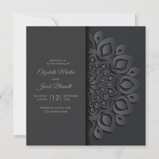 Matin zwart papier snijdt Mandala Peekaboo Wedding Kaart (Voorkant)