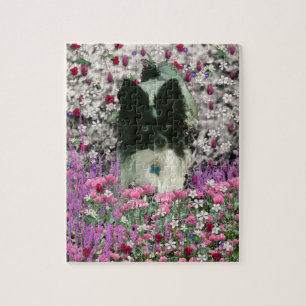 Matisme in bloemen - White & Black Papillon Dog Legpuzzel