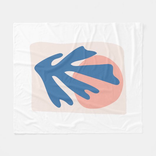 Matisse geïnspireerd Blauw en Blush Roze Blad Cuto Fleece Deken (Voorkant (Horizontaal))