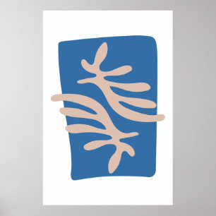 Matisse geïnspireerd blauw koraal bladeren uitsnij poster