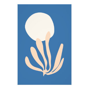 Matisse geïnspireerd perzik en blauw blad uitsnijd foto afdruk
