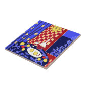 Matisse geïnspireerde blauwe nachtleeuwen tegeltje (Zijkant)